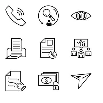 Set Of 9 simple editable icons such as plane, money and key, Contract, busine 库存插图