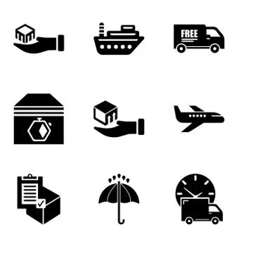 Set Of 9 simple editable icons such as Logistics delivery truck and clock, Black Stock Illustration