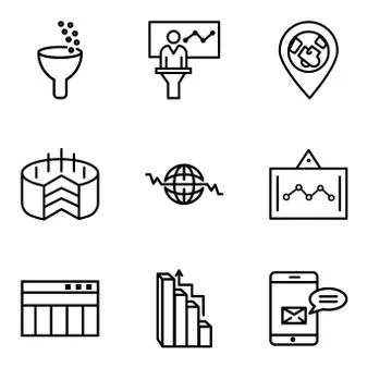 Set Of 9 simple editable icons such as Data analytics bars, Targeting, Table for Stock Illustration