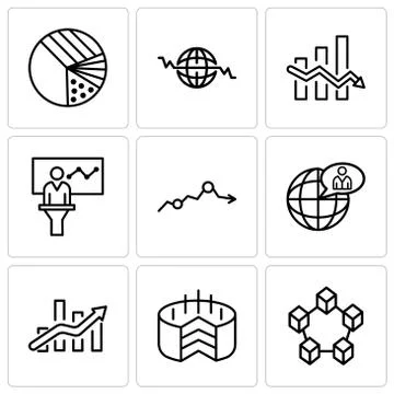 Set Of 9 simple editable icons such as Data interconnected, Folder Connected Stock Illustration