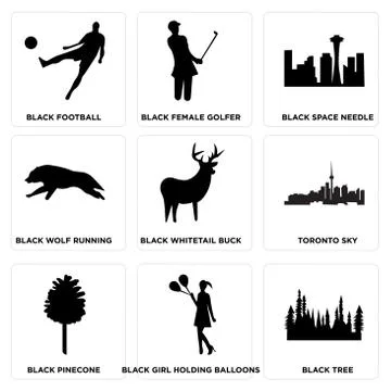 Set Of 9 simple editable icons Stock Illustration