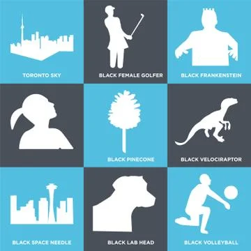 Set Of 9 simple editable icons Illustrazione stock