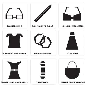 Set Of 9 simple editable icons Stock Illustration