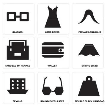 Set Of 9 simple editable icons 库存插图