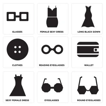 Set Of 9 simple editable icons Stock Illustration
