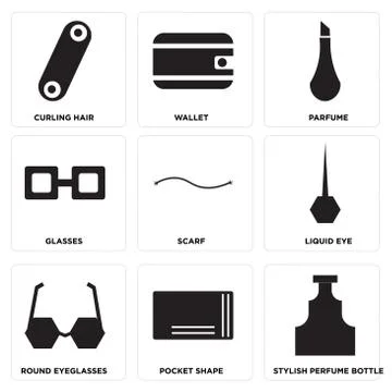 Set Of 9 simple editable icons Illustrazione stock