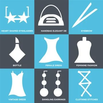 Set Of 9 simple editable icons Stock Illustration