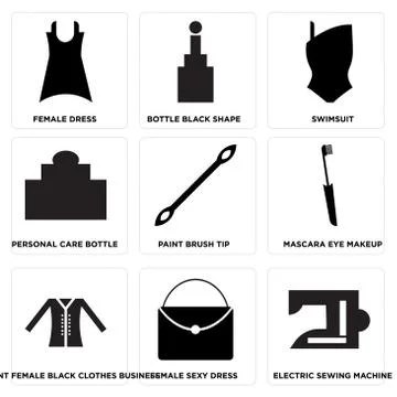 Set Of 9 simple editable icons Stock Illustration