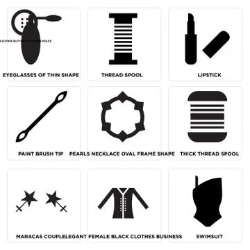 Set Of 9 simple editable icons Stock Illustration