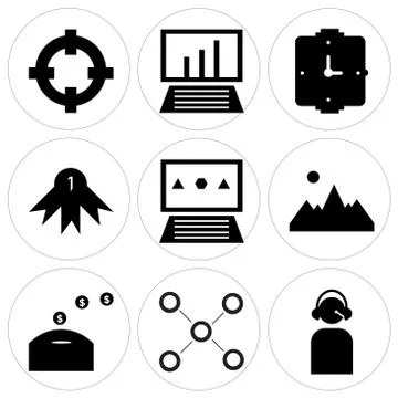 Set Of 9 simple editable icons Stock Illustration