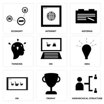 Set Of 9 simple editable icons Stock Illustration
