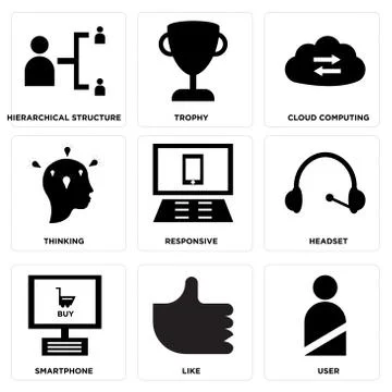 Set Of 9 simple editable icons Stock Illustration