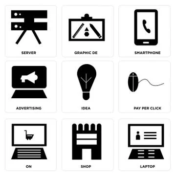 Set Of 9 simple editable icons Stock Illustration