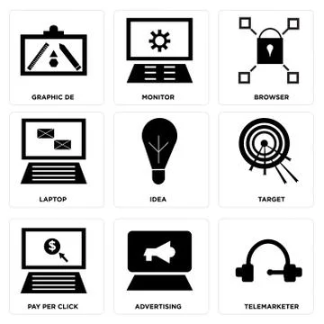 Set Of 9 simple editable icons Illustrazione stock