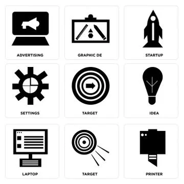 Set Of 9 simple editable icons Stockillustratie