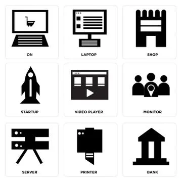 Set Of 9 simple editable icons Stockillustratie