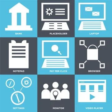 Set Of 9 simple editable icons Stock Illustration