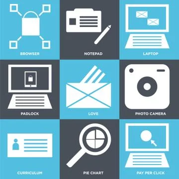 Set Of 9 simple editable icons Illustrazione stock