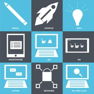Set Of 9 simple editable icons Stock Illustration
