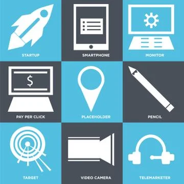 Set Of 9 simple editable icons Stock Illustration