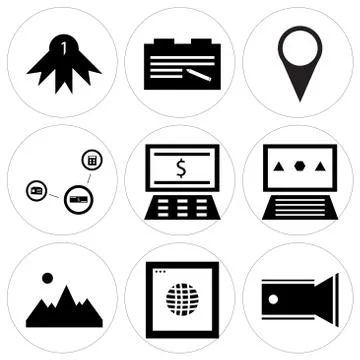 Set Of 9 simple editable icons Stock Illustration