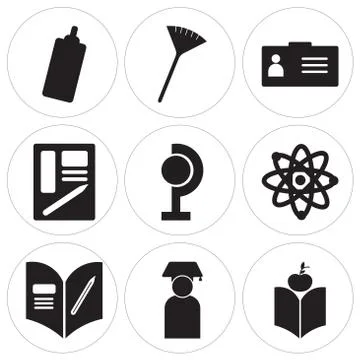 Set Of 9 simple editable icons Stock Illustration