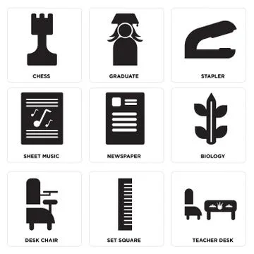 Set Of 9 simple editable icons Stock Illustration
