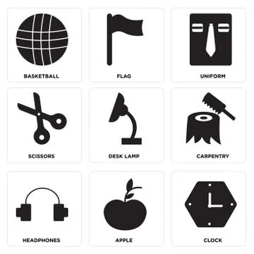 Set Of 9 simple editable icons Stock Illustration