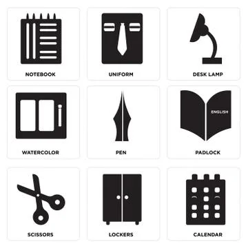Set Of 9 simple editable icons Stock Illustration