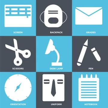 Set Of 9 simple editable icons Stock Illustration