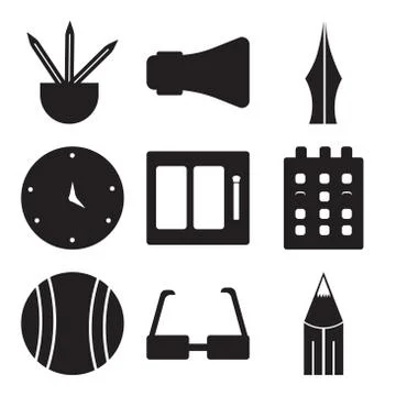 Set Of 9 simple editable icons Stock Illustration