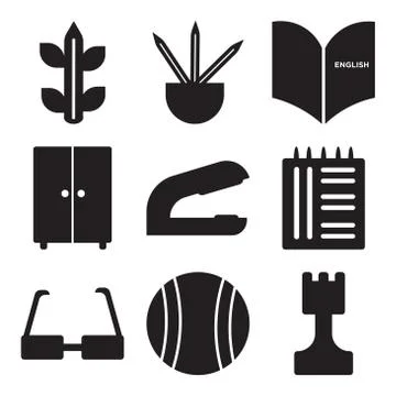 Set Of 9 simple editable icons Stock Illustration