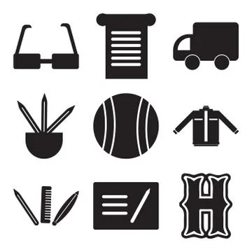 Set Of 9 simple editable icons Stock Illustration