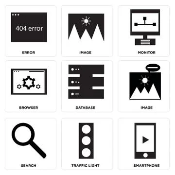 Set Of 9 simple editable icons Stock Illustration