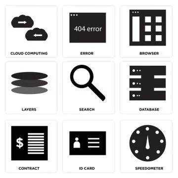 Set Of 9 simple editable icons Stock Illustration