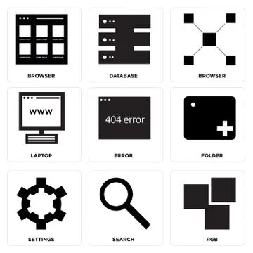 Set Of 9 simple editable icons Stock Illustration