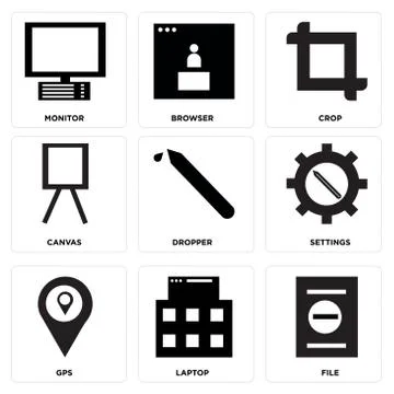Set Of 9 simple editable icons Stock Illustration