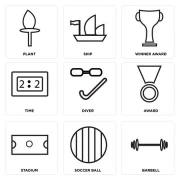 Set Of 9 simple editable icons Stock Illustration
