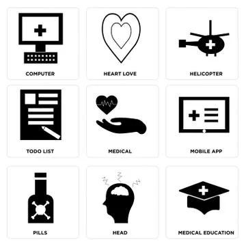 Set Of 9 simple editable icons Stock Illustration