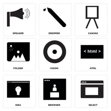 Set Of 9 simple editable icons Stock Illustration