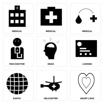 Set Of 9 simple editable icons Stock Illustration