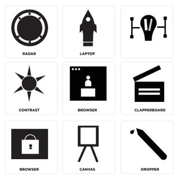 Set Of 9 simple editable icons Stock Illustration