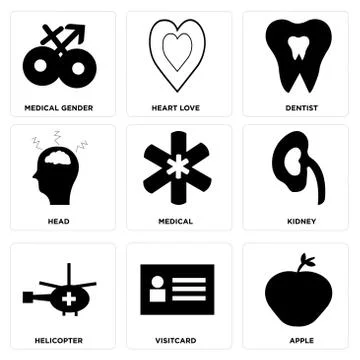 Set Of 9 simple editable icons Stock Illustration