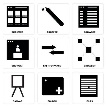 Set Of 9 simple editable icons Stock Illustration