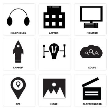 Set Of 9 simple editable icons Stock Illustration