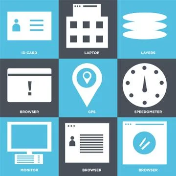 Set Of 9 simple editable icons Stock Illustration