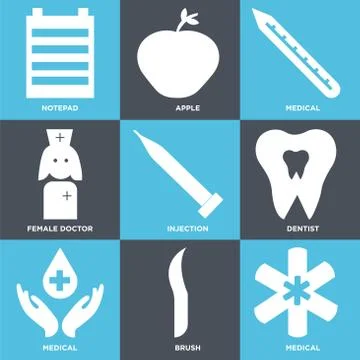 Set Of 9 simple editable icons Illustrazione stock