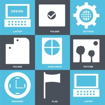 Set Of 9 simple editable icons Stock Illustration