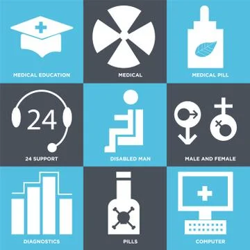 Set Of 9 simple editable icons Stock Illustration