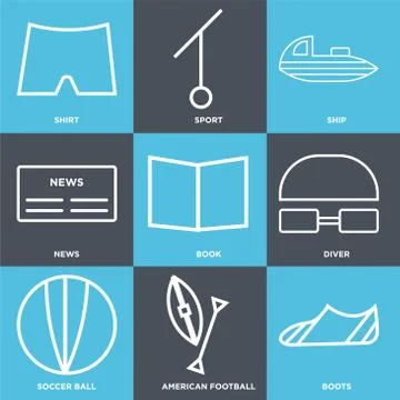 Set Of 9 simple editable icons Stock Illustration